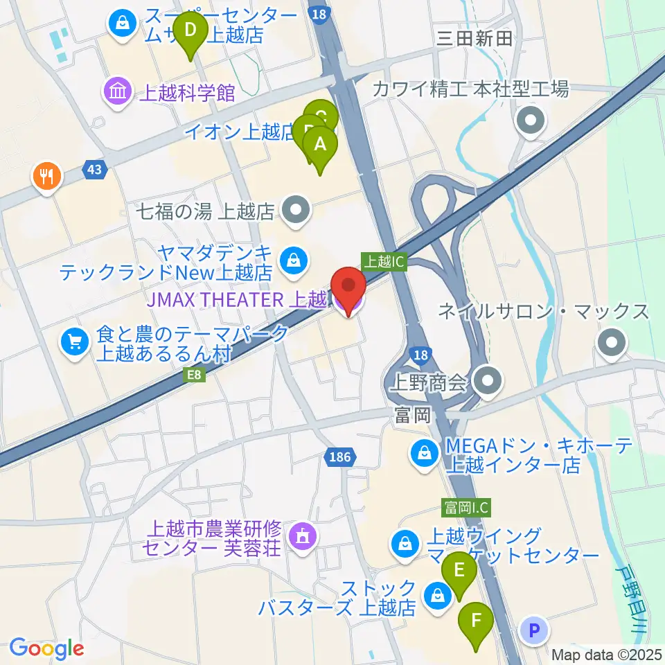 JMAXシアター上越周辺のカフェ一覧地図