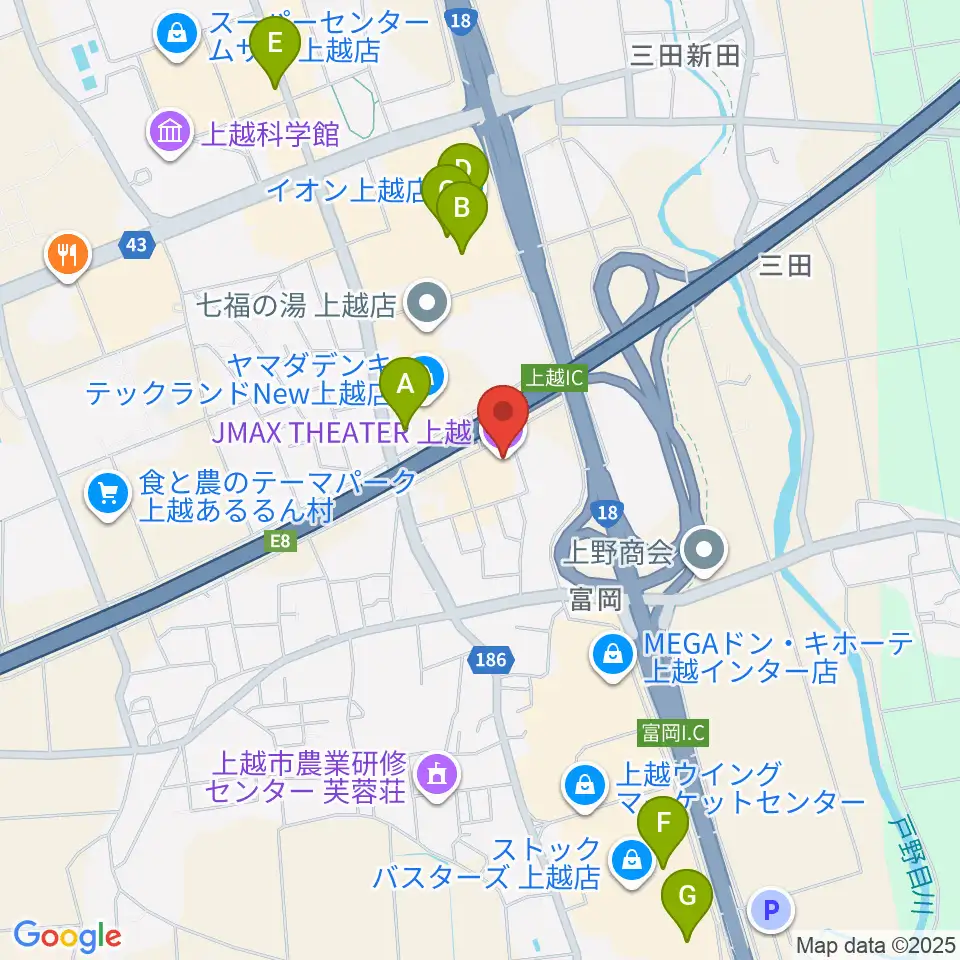 JMAXシアター上越周辺のカフェ一覧地図