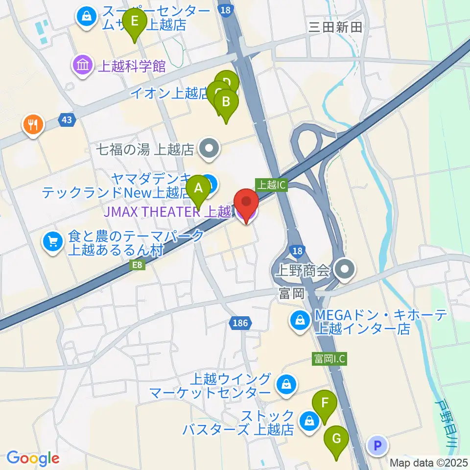 JMAXシアター上越周辺のカフェ一覧地図