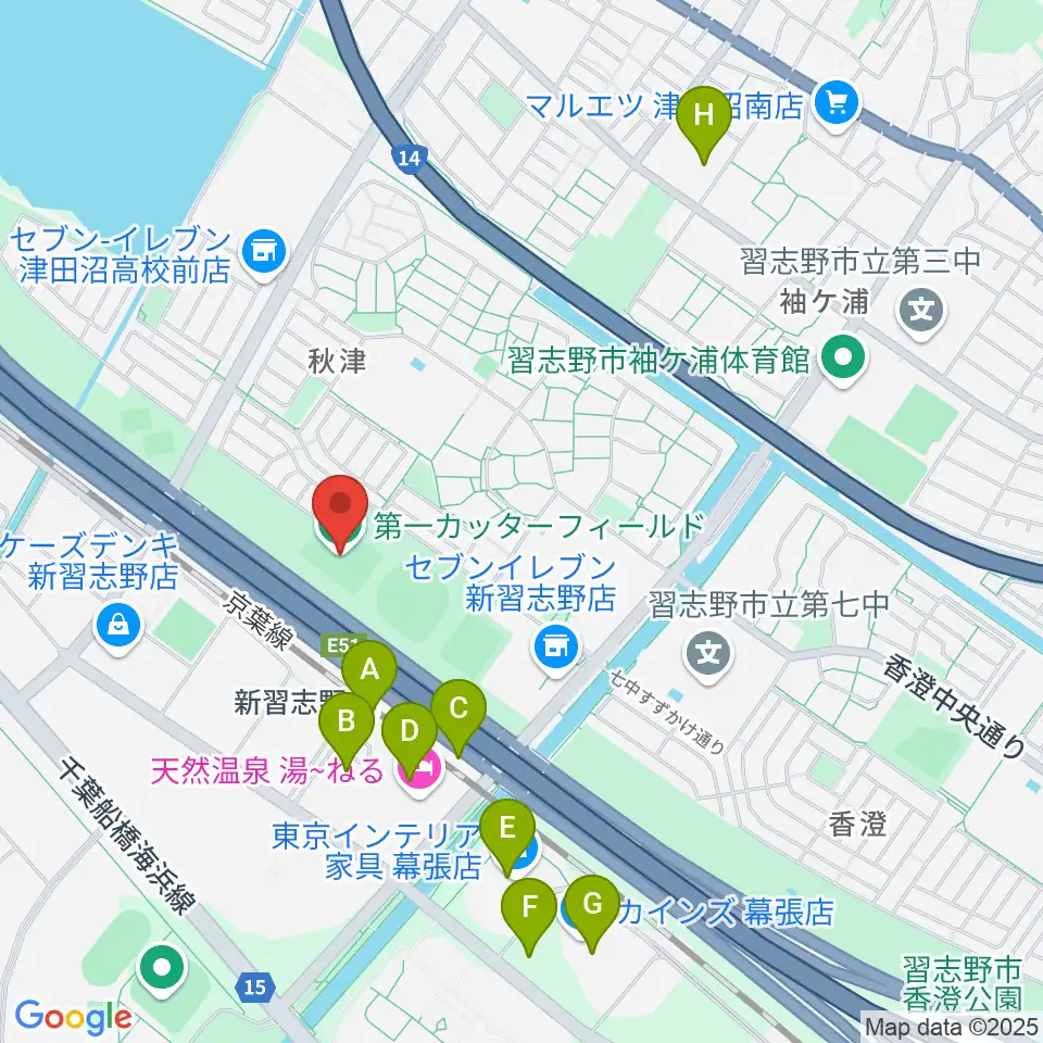 第一カッターフィールド周辺のカフェ一覧地図