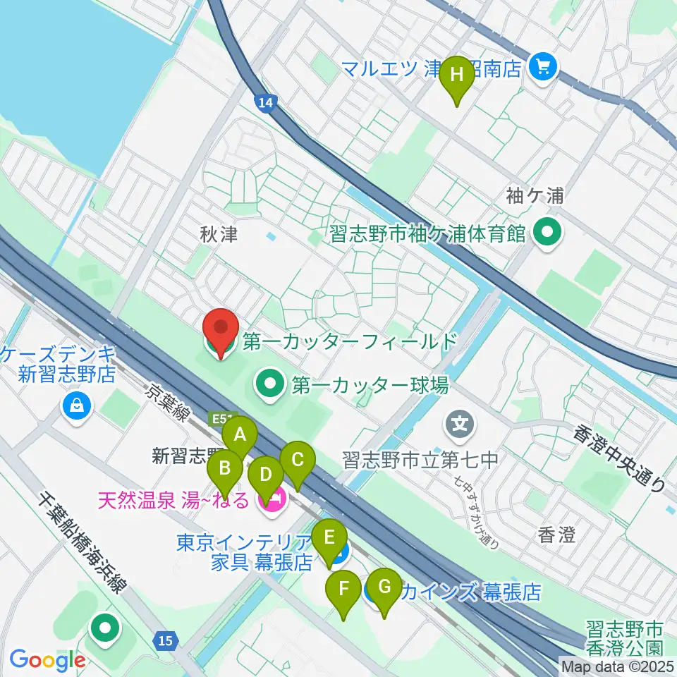 第一カッターフィールド周辺のカフェ一覧地図