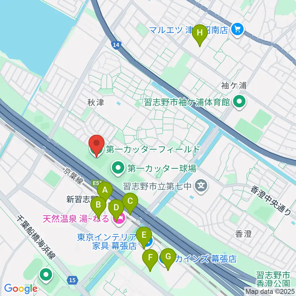 第一カッターフィールド周辺のカフェ一覧地図