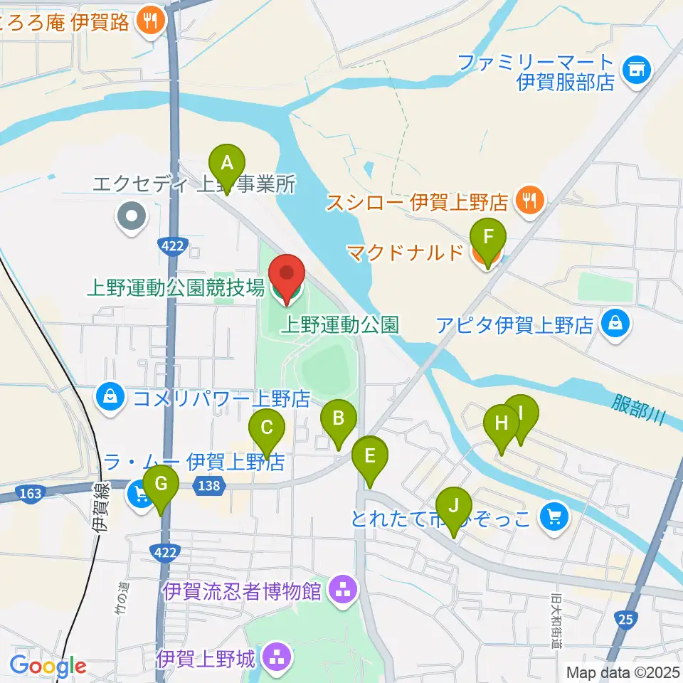 上野運動公園競技場周辺のカフェ一覧地図