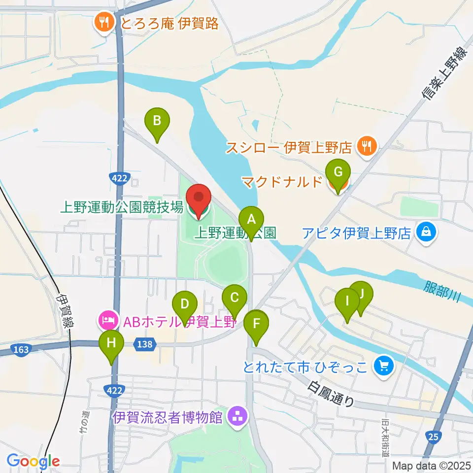 上野運動公園競技場周辺のカフェ一覧地図