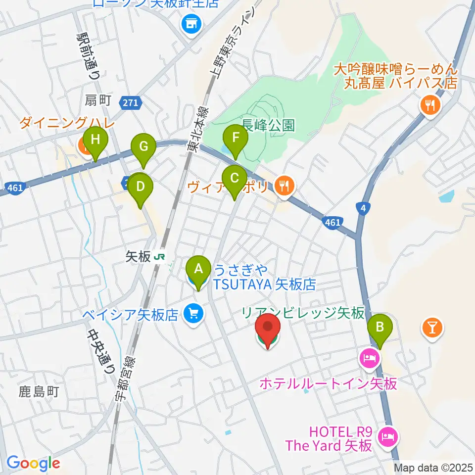 リアンビレッジ矢板周辺のカフェ一覧地図