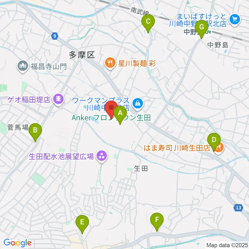 Ankerフィールド周辺のカフェ一覧地図