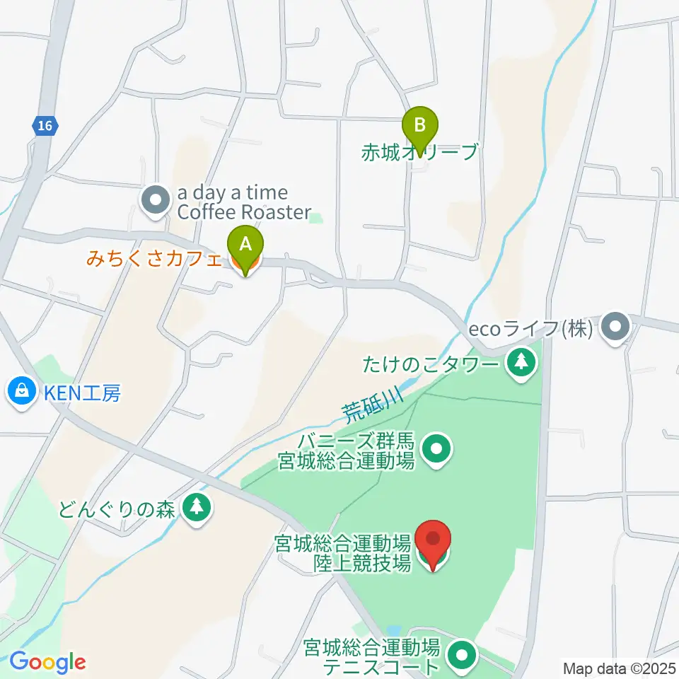 バニーズ群馬宮城総合運動場競技場周辺のカフェ一覧地図