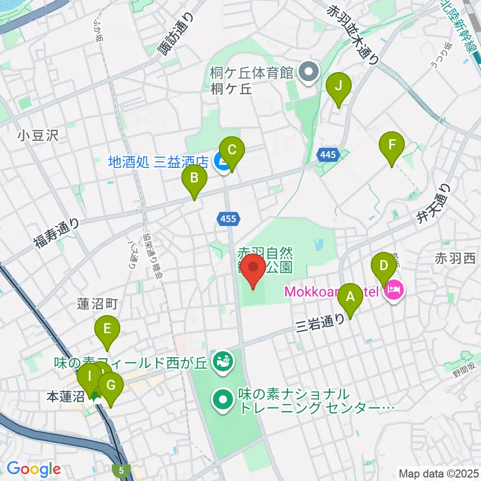 赤羽スポーツの森公園競技場周辺のカフェ一覧地図