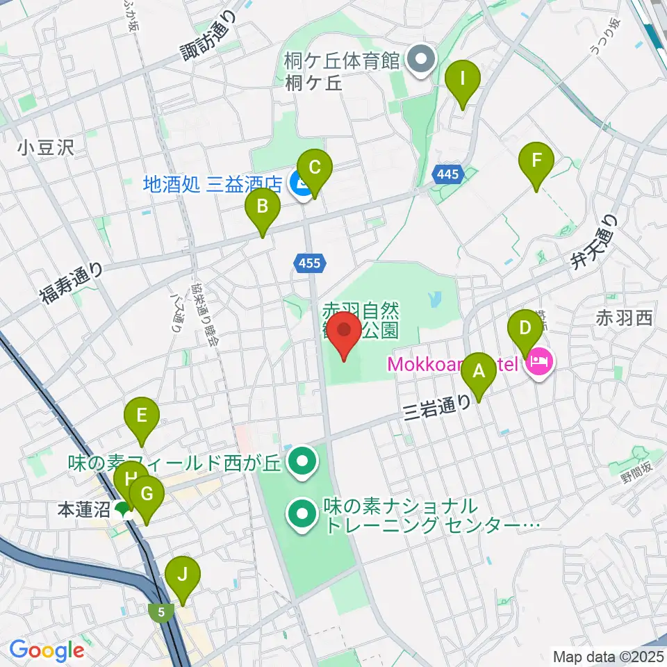 赤羽スポーツの森公園競技場周辺のカフェ一覧地図