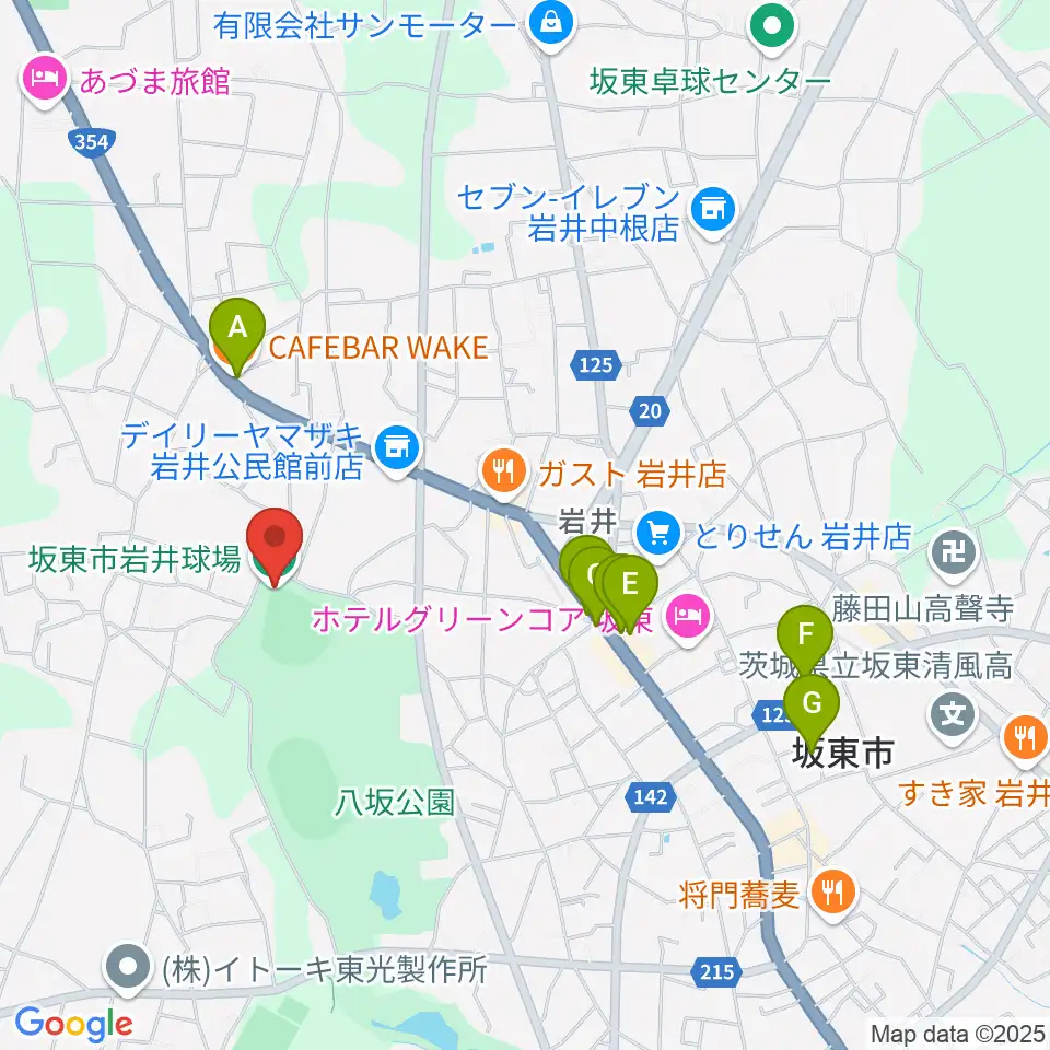 坂東市岩井球場周辺のカフェ一覧地図