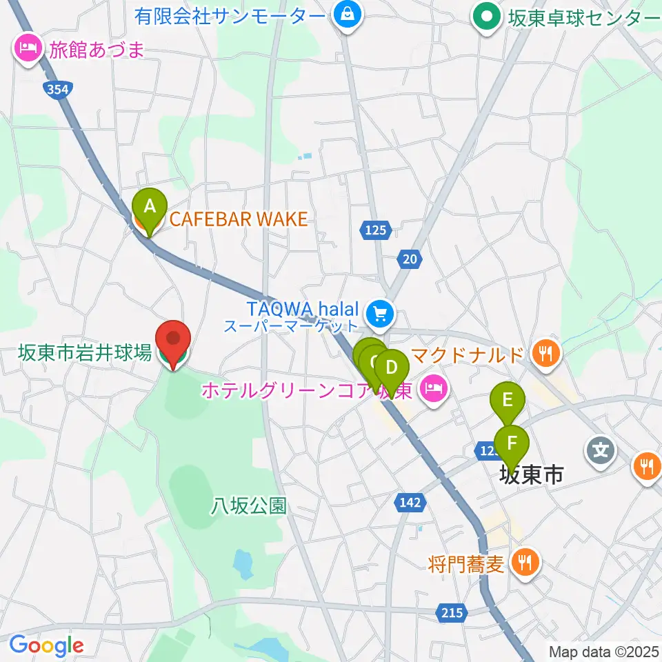 坂東市岩井球場周辺のカフェ一覧地図