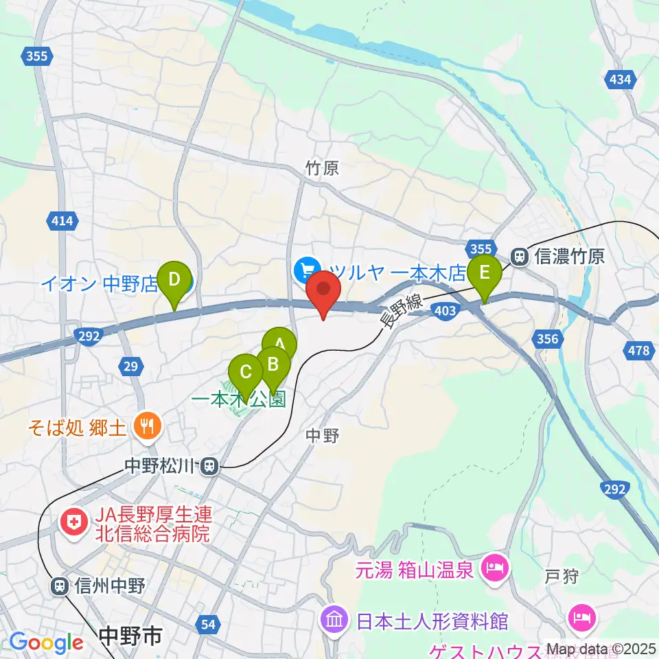 中野市営野球場周辺のカフェ一覧地図