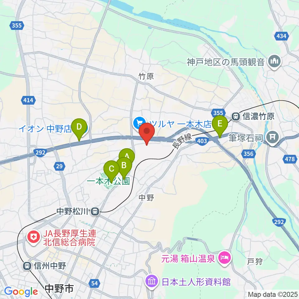 中野市営野球場周辺のカフェ一覧地図