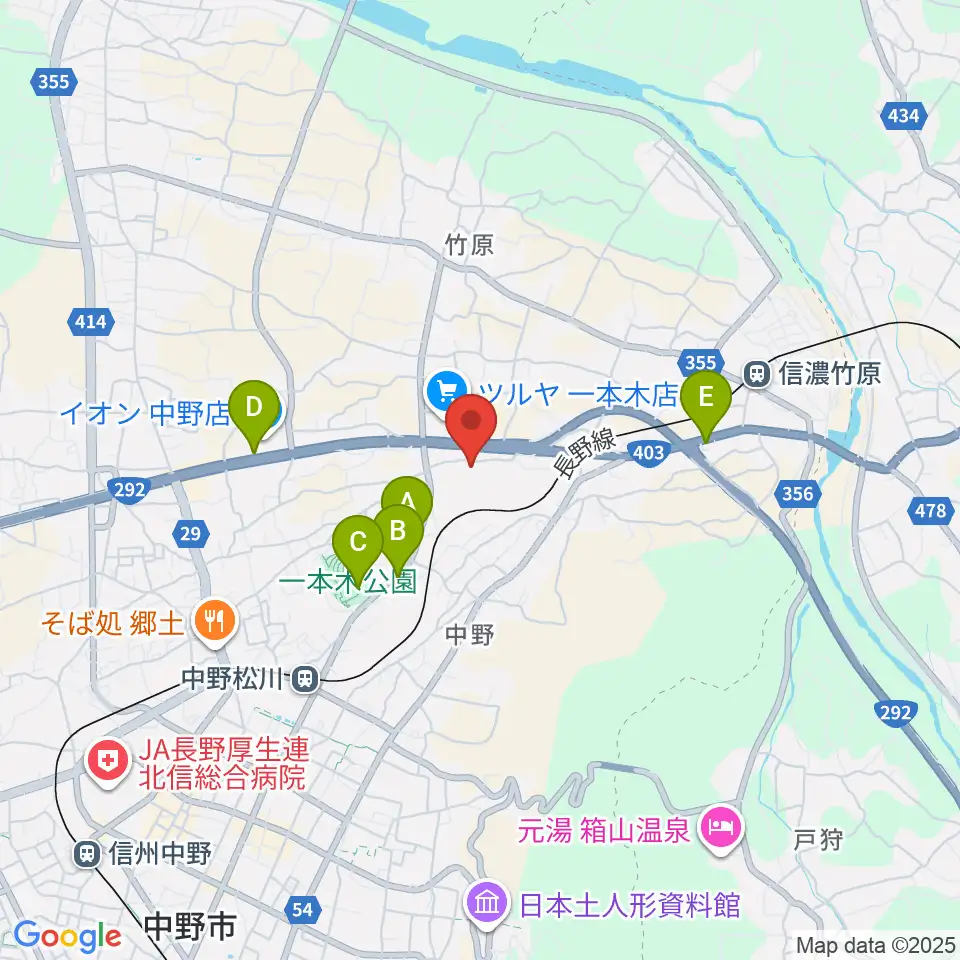 中野市営野球場周辺のカフェ一覧地図