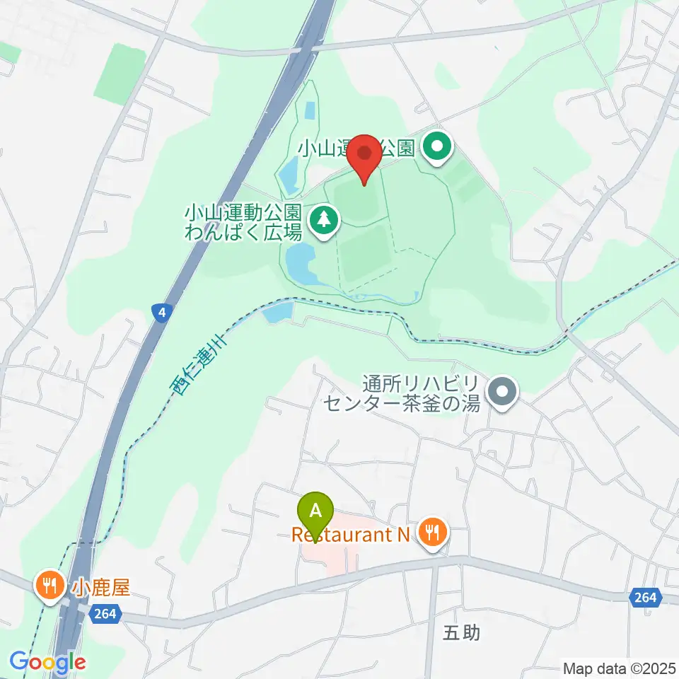 小山運動公園野球場周辺のカフェ一覧地図