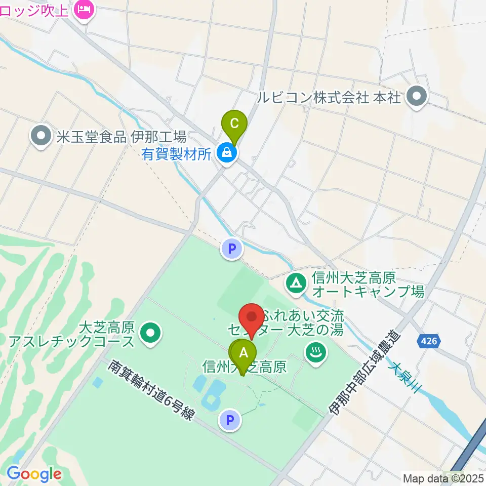 南箕輪村大芝公園野球場周辺のカフェ一覧地図
