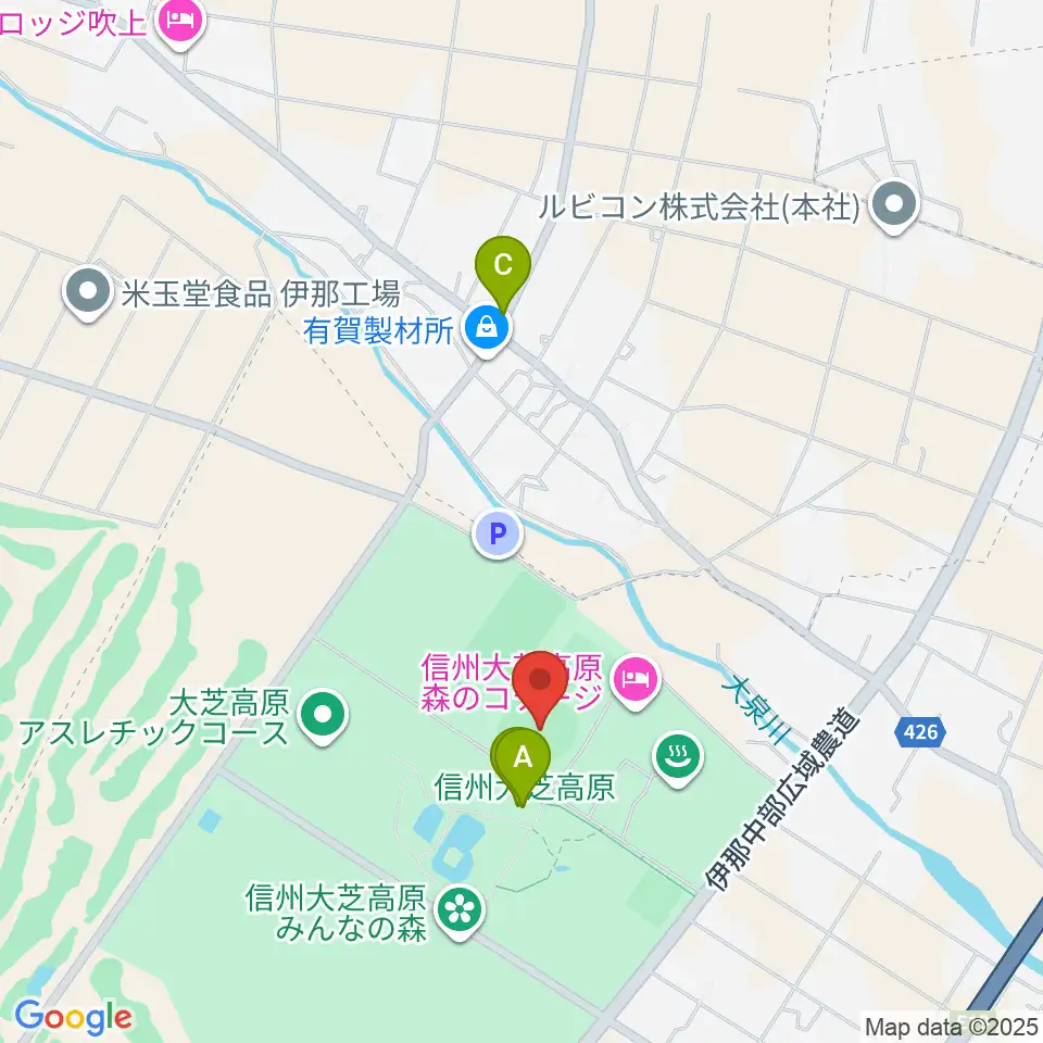 南箕輪村大芝公園野球場周辺のカフェ一覧地図