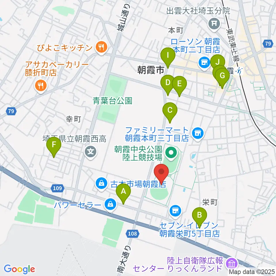 朝霞中央公園野球場周辺のカフェ一覧地図
