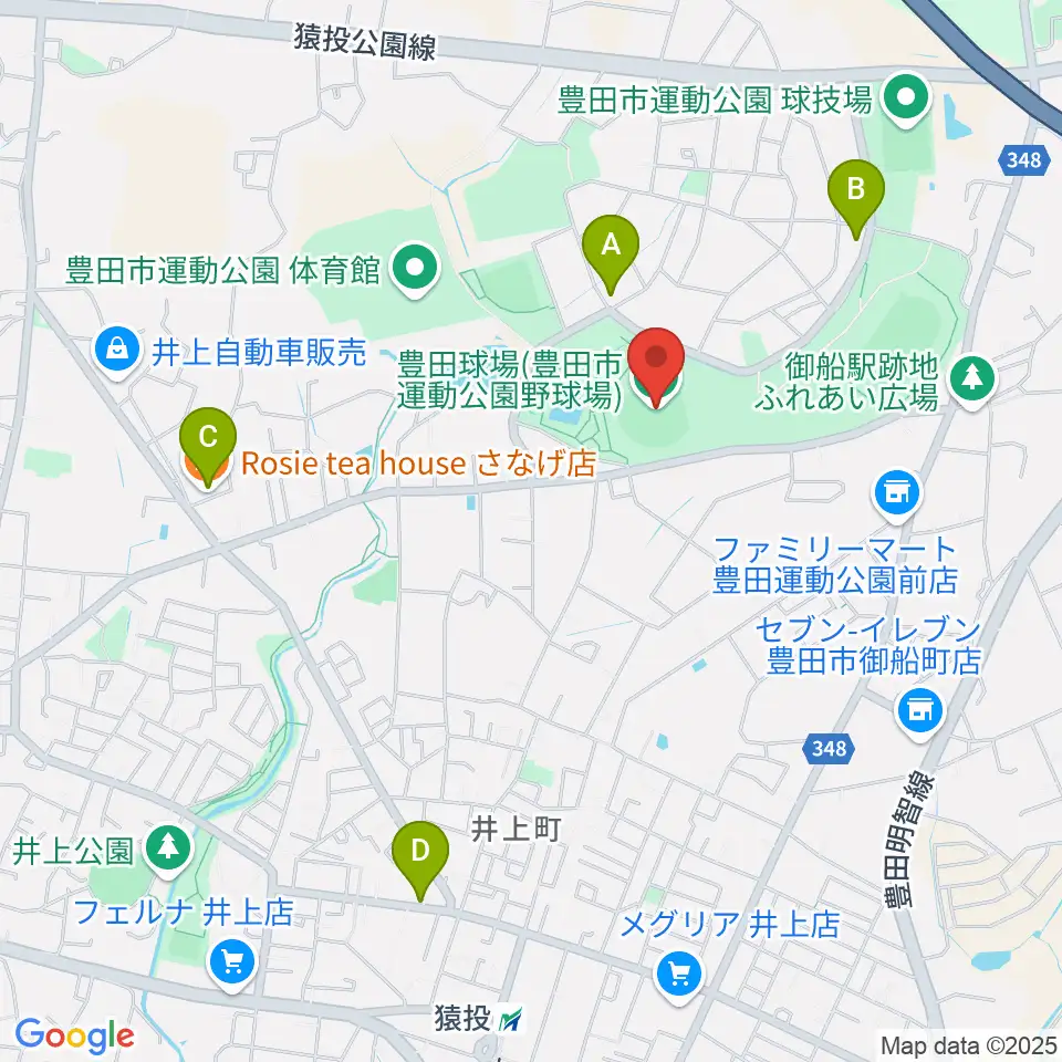豊田市運動公園野球場周辺のカフェ一覧地図
