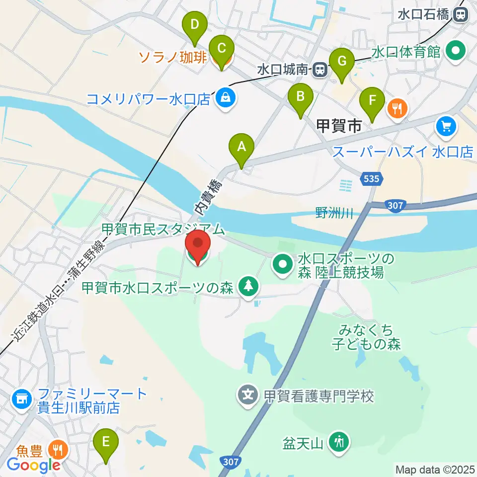甲賀市民スタジアム周辺のカフェ一覧地図