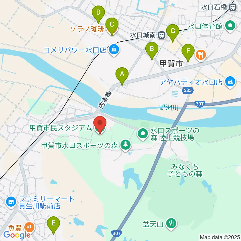 甲賀市民スタジアム周辺のカフェ一覧地図