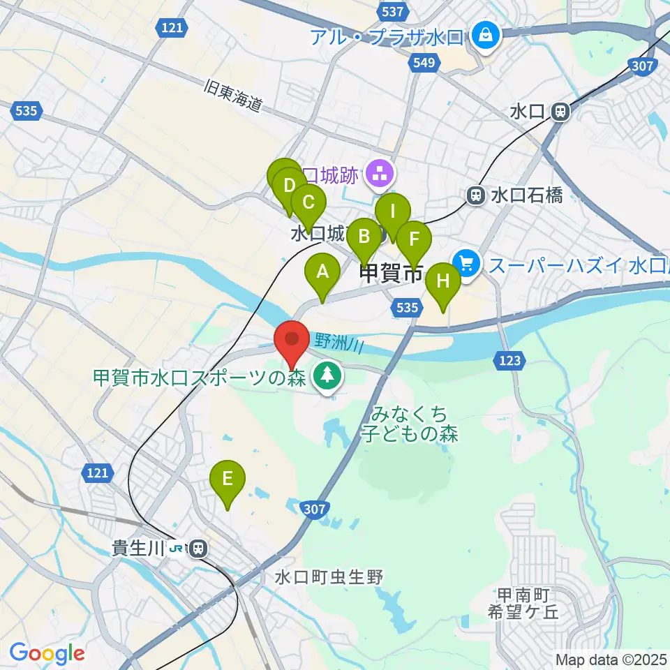 甲賀市民スタジアム周辺のカフェ一覧地図