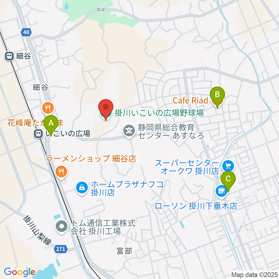 掛川市いこいの広場野球場周辺のカフェ一覧地図