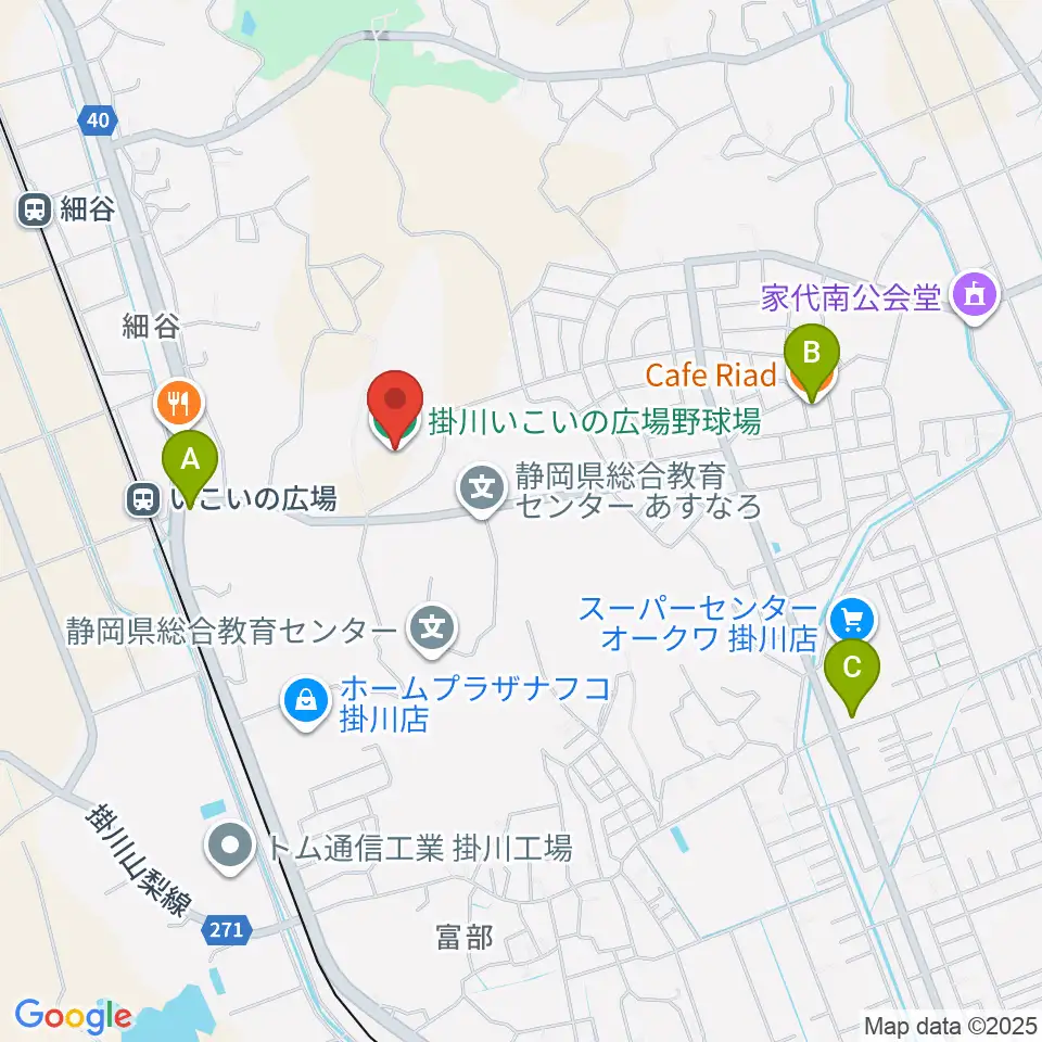 掛川市いこいの広場野球場周辺のカフェ一覧地図