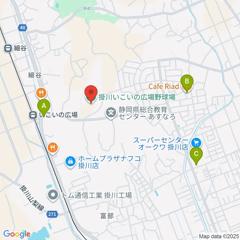 掛川市いこいの広場野球場周辺のカフェ一覧地図