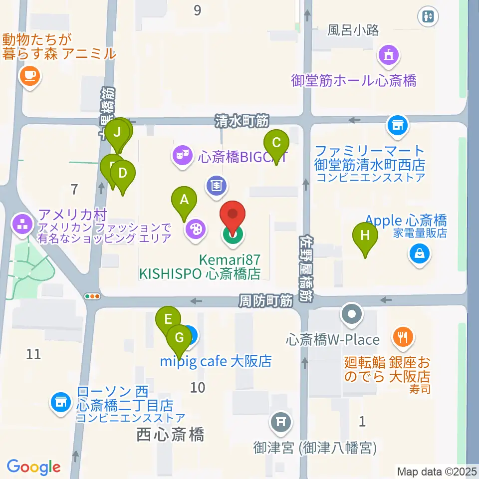 キノシネマ心斎橋周辺のカフェ一覧地図