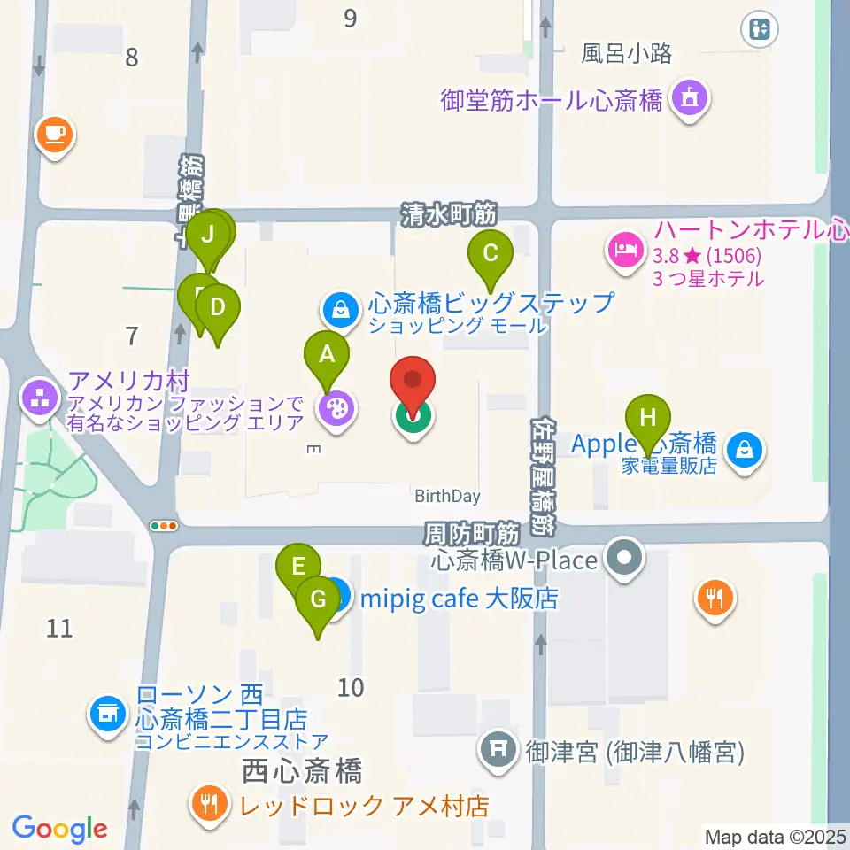 キノシネマ心斎橋周辺のカフェ一覧地図