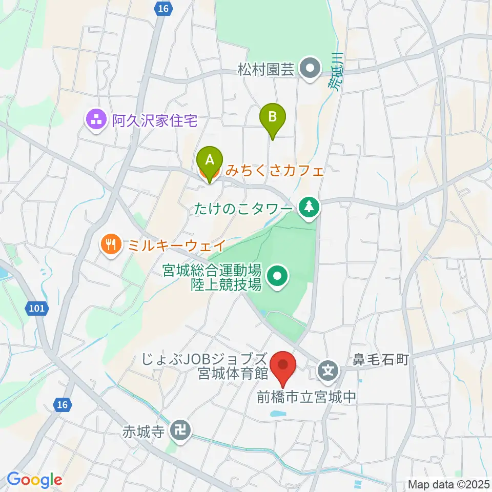 滋野堤水堂宮城体育館周辺のカフェ一覧地図