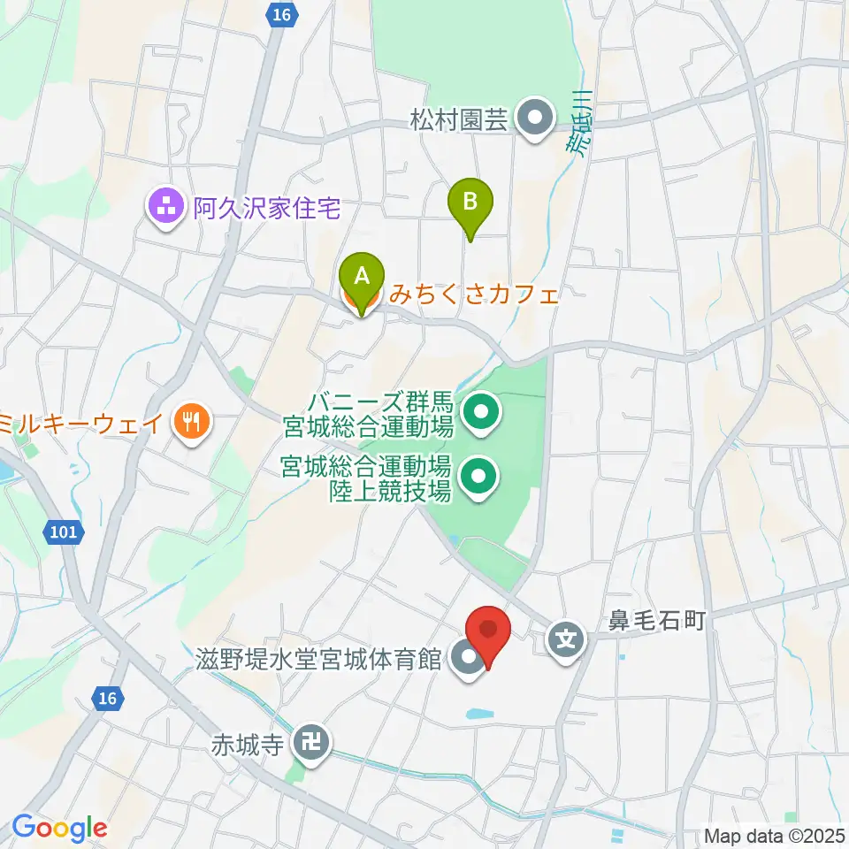 滋野堤水堂宮城体育館周辺のカフェ一覧地図