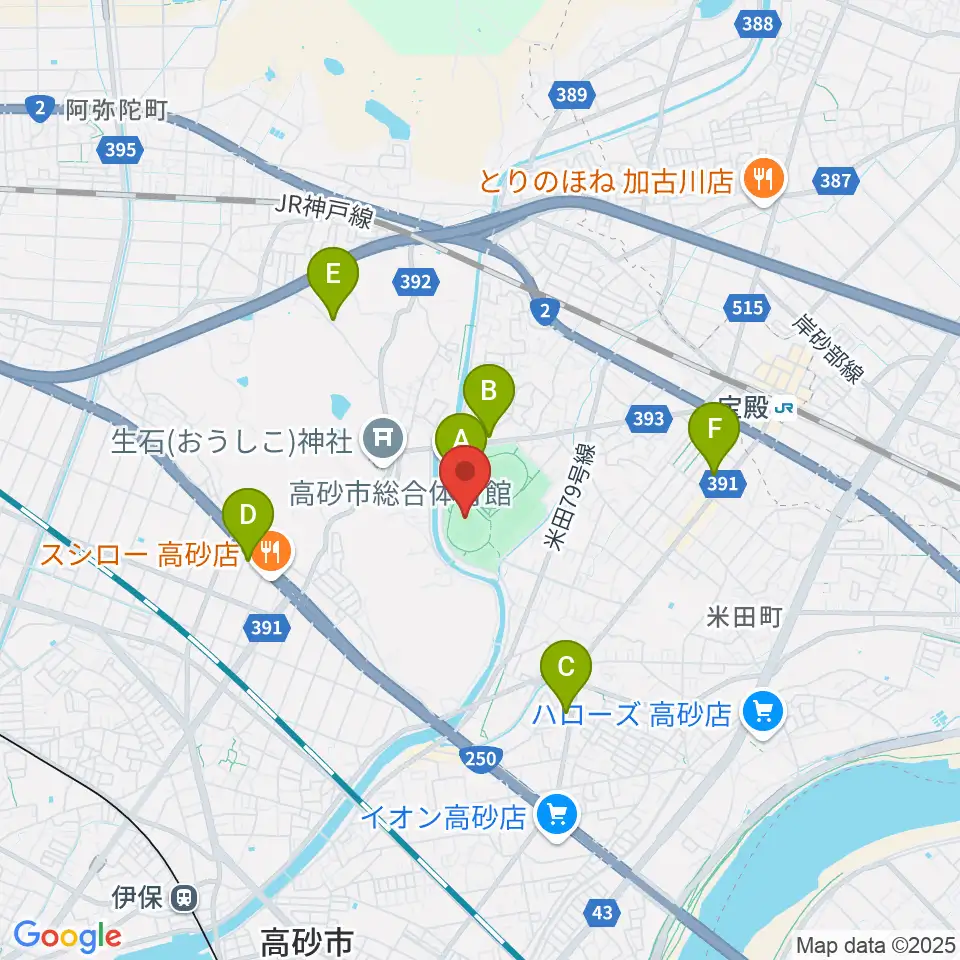 高砂市野球場周辺のカフェ一覧地図