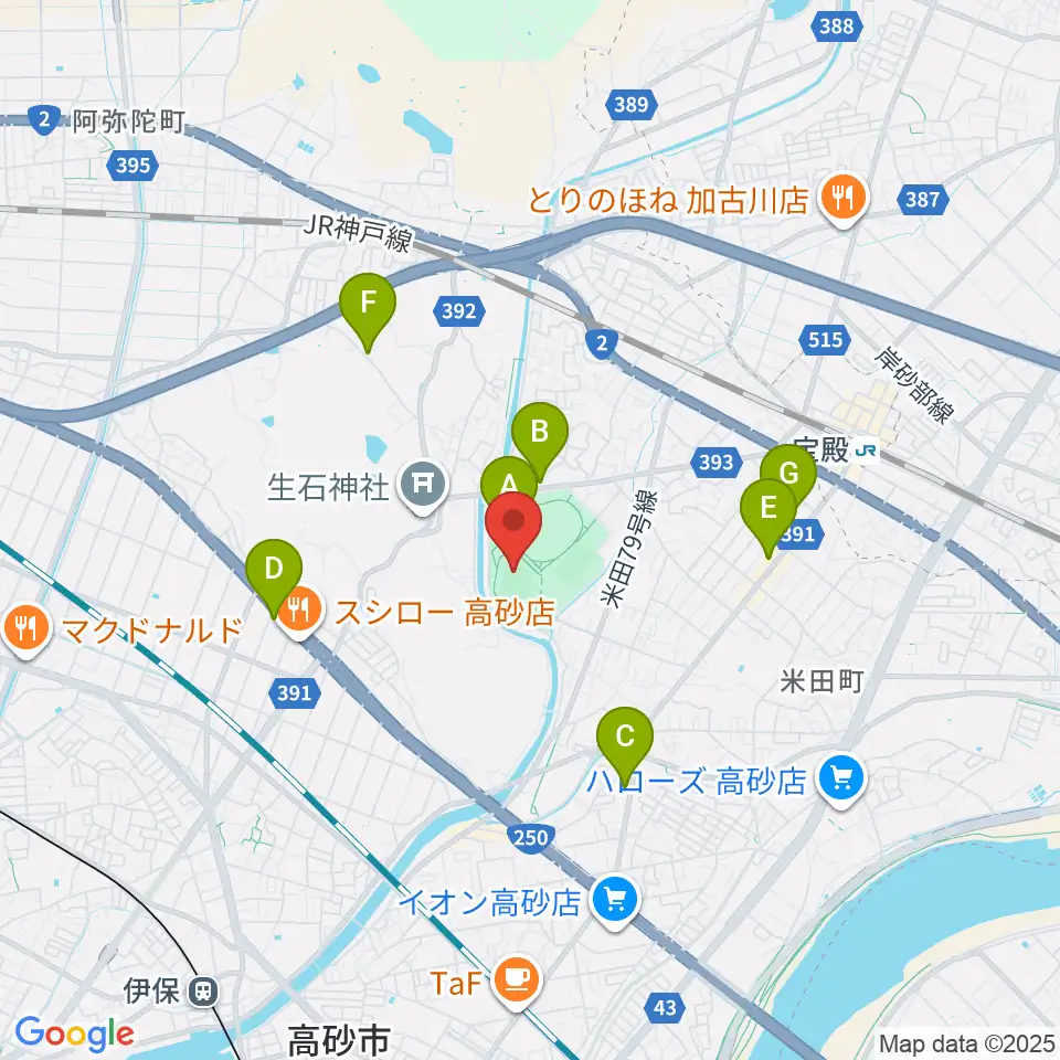 高砂市野球場周辺のカフェ一覧地図