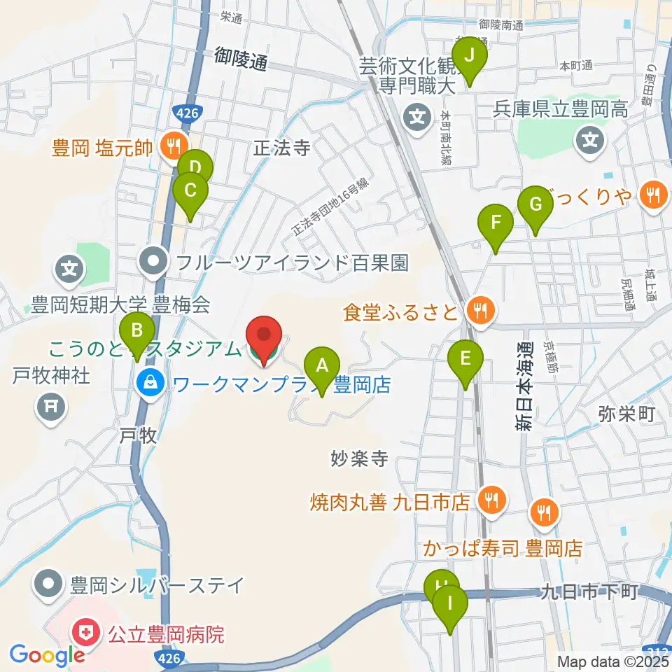 こうのとりスタジアム周辺のカフェ一覧地図