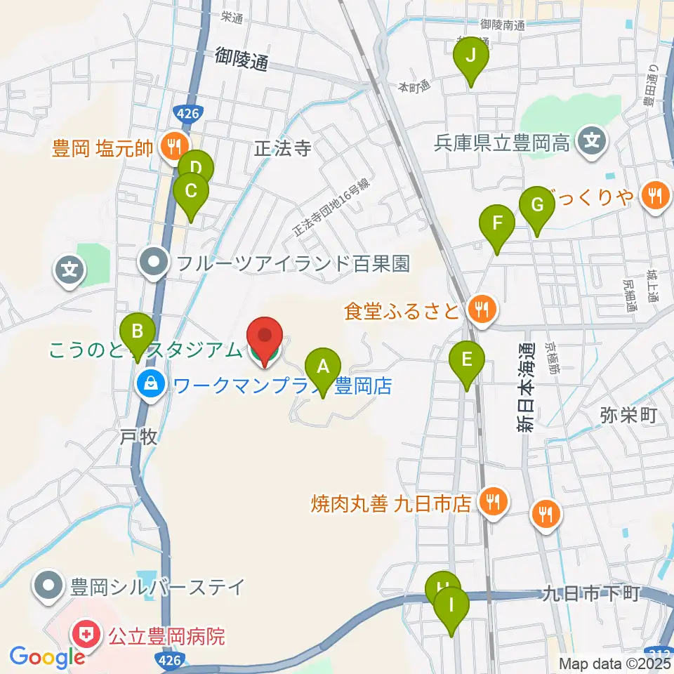 こうのとりスタジアム周辺のカフェ一覧地図