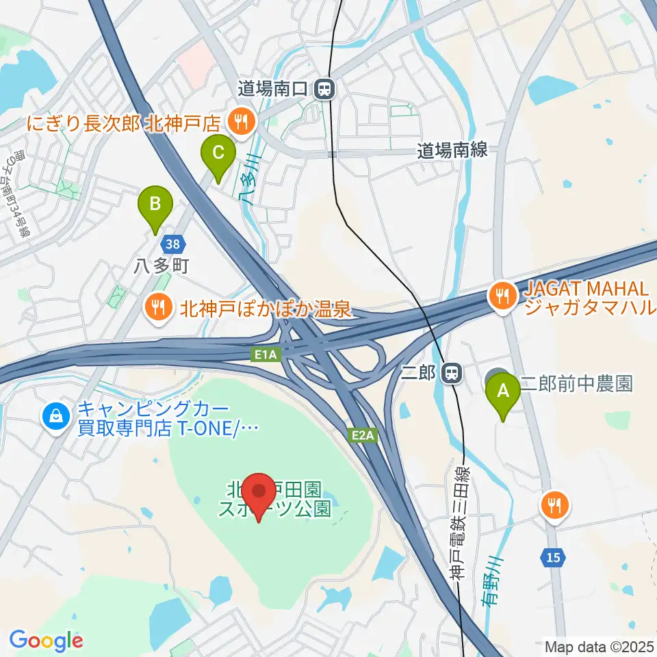 あじさいスタジアム北神戸周辺のカフェ一覧地図
