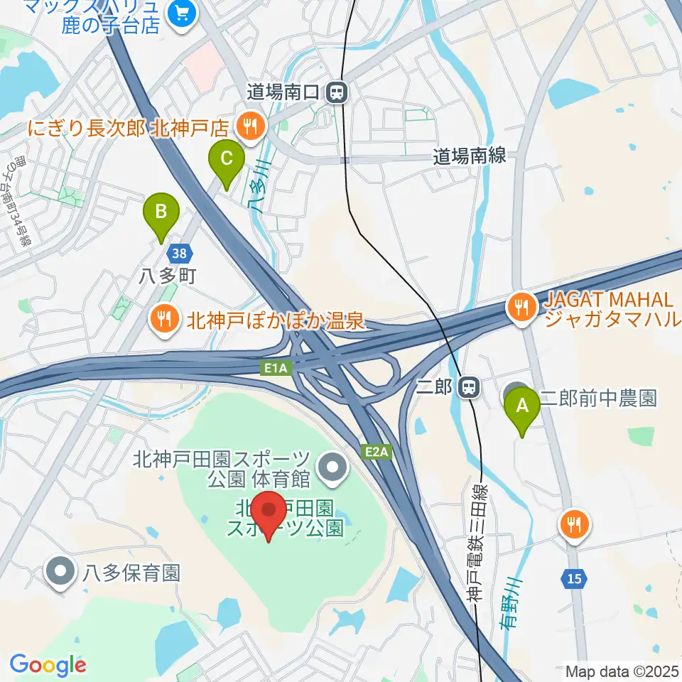 あじさいスタジアム北神戸周辺のカフェ一覧地図