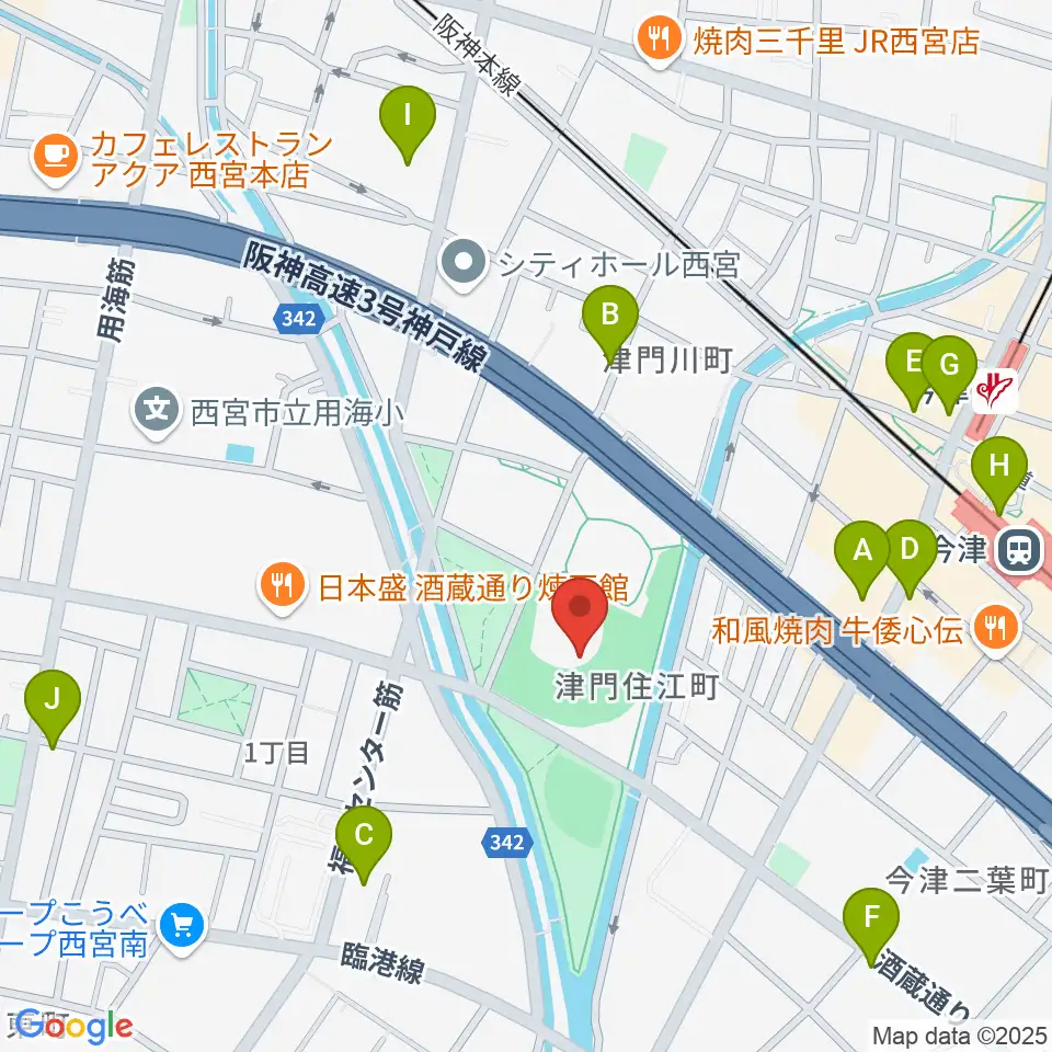 津門中央公園野球場周辺のカフェ一覧地図