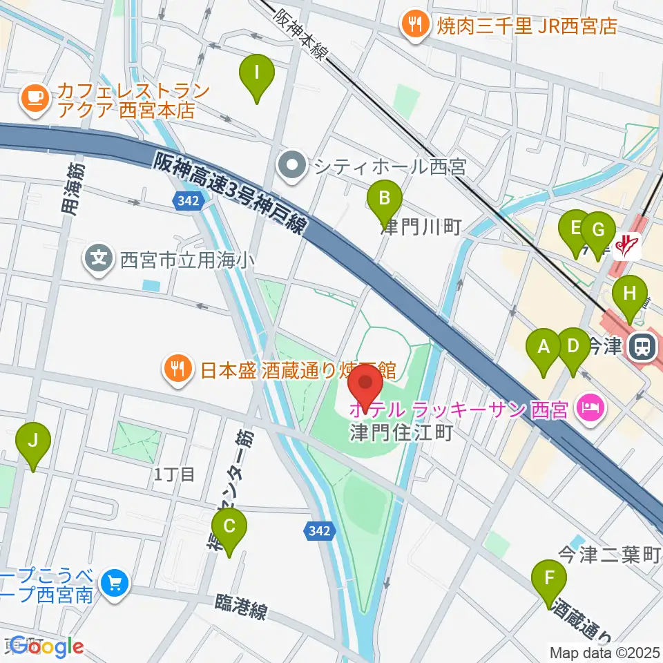 津門中央公園野球場周辺のカフェ一覧地図