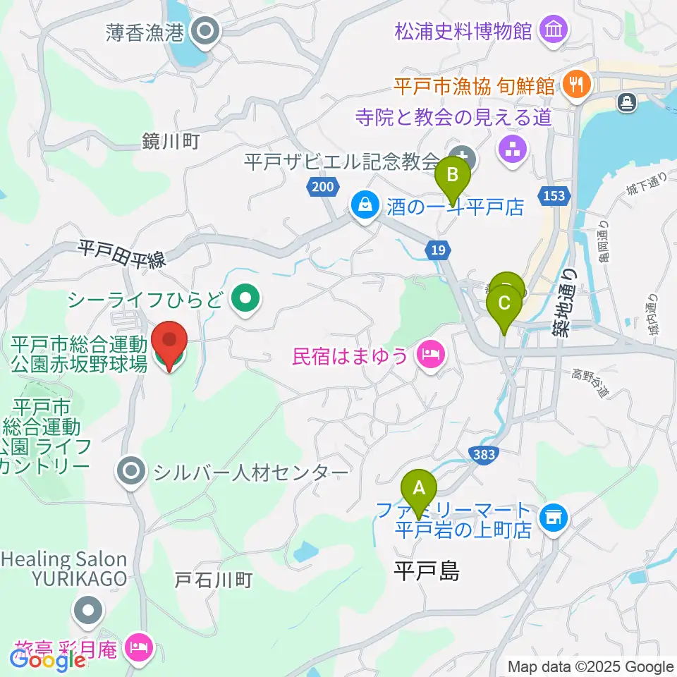 平戸市総合運動公園赤坂野球場周辺のカフェ一覧地図