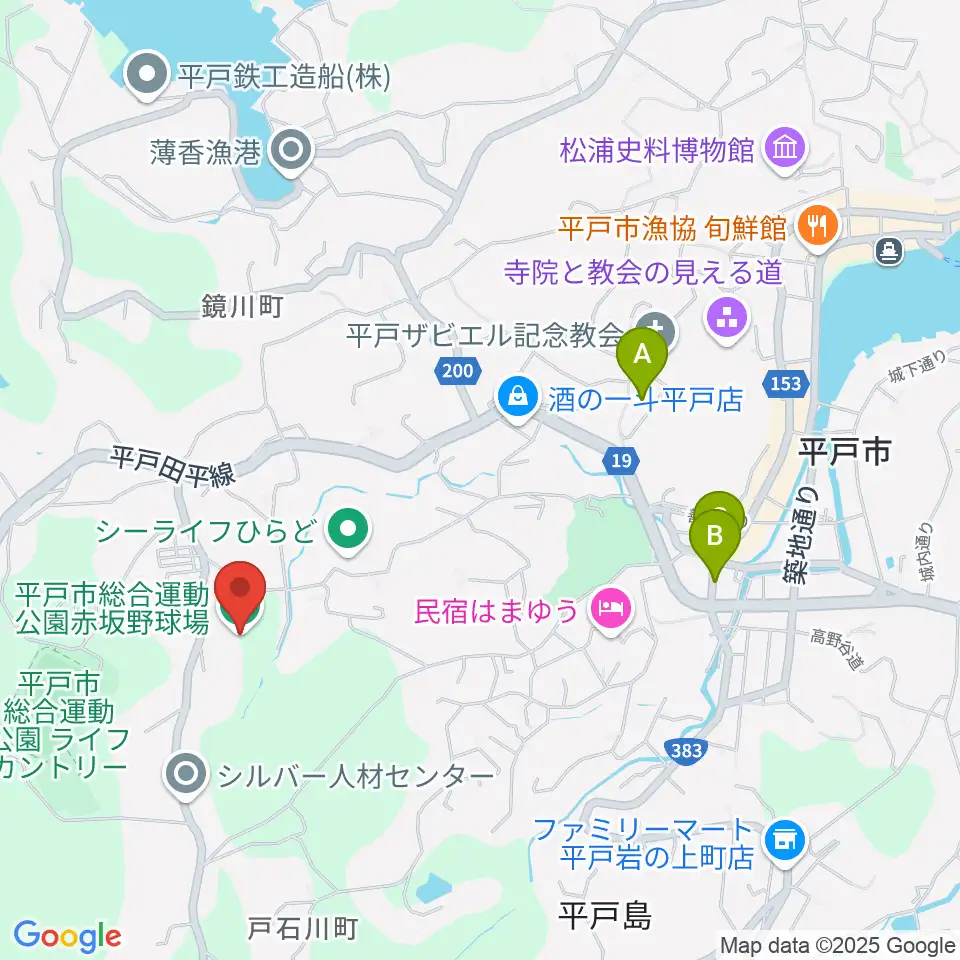 平戸市総合運動公園赤坂野球場周辺のカフェ一覧地図