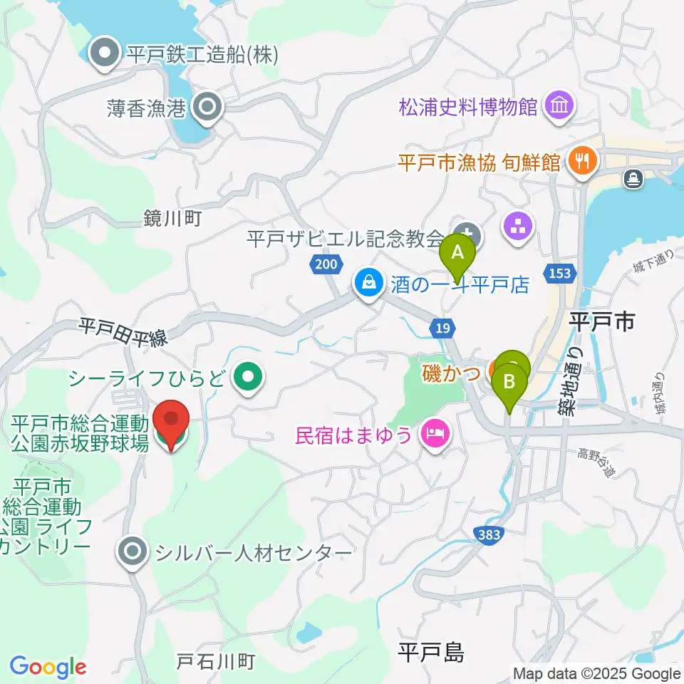 平戸市総合運動公園赤坂野球場周辺のカフェ一覧地図