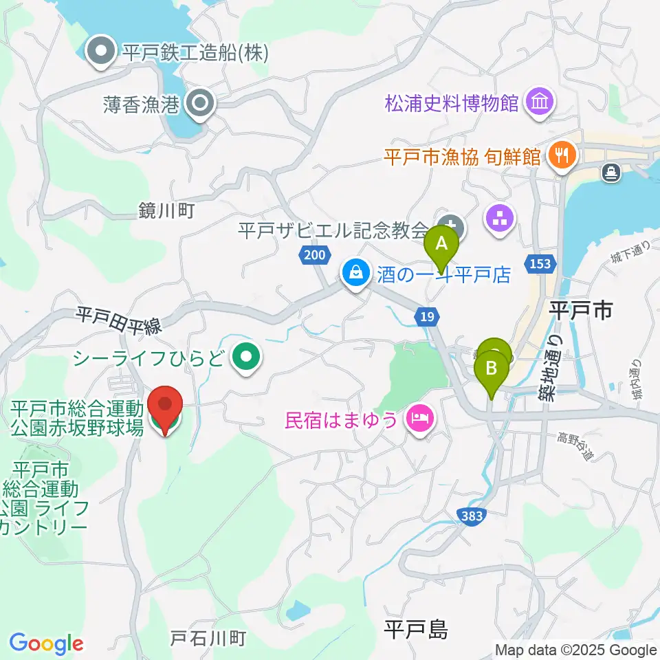 平戸市総合運動公園赤坂野球場周辺のカフェ一覧地図