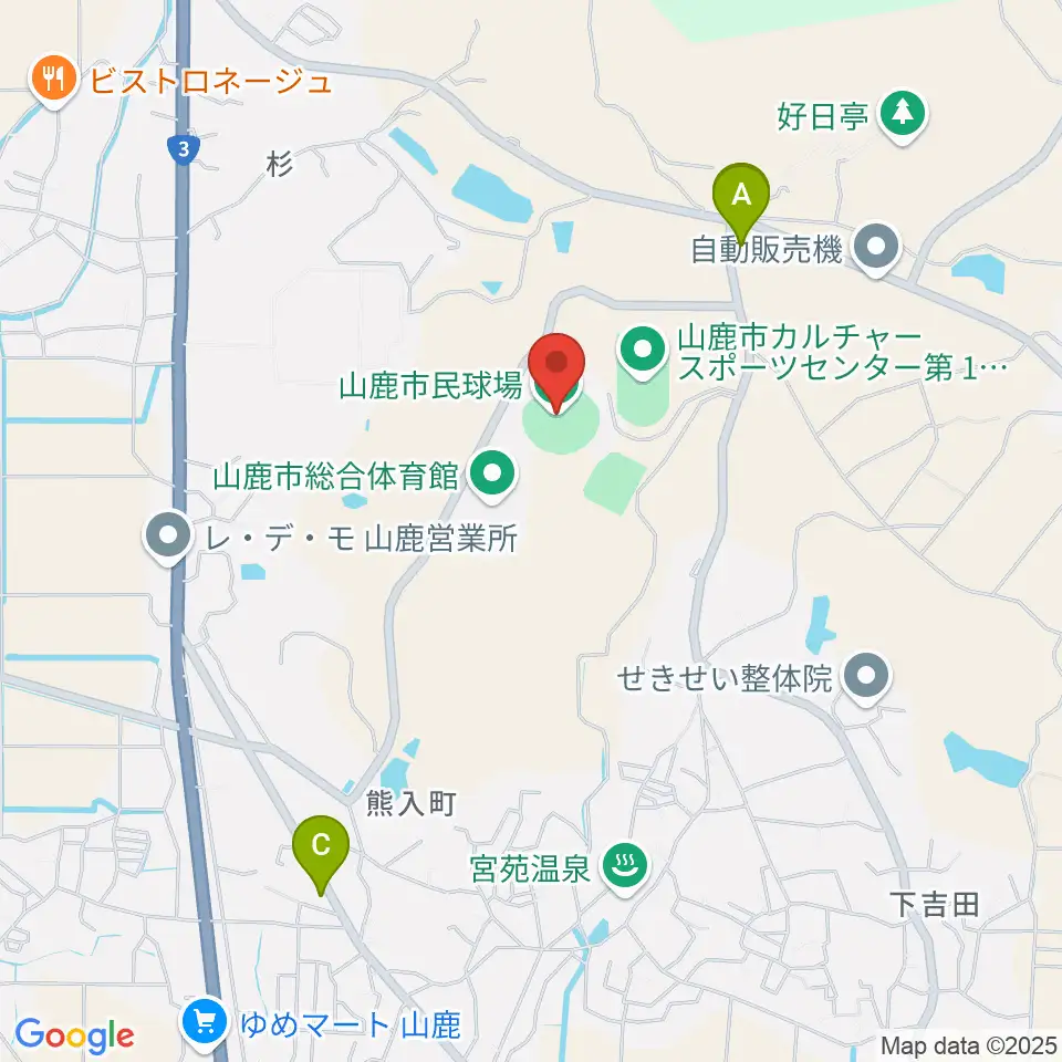山鹿市民球場周辺のカフェ一覧地図