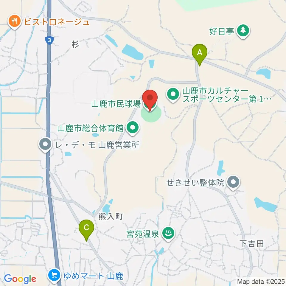 山鹿市民球場周辺のカフェ一覧地図