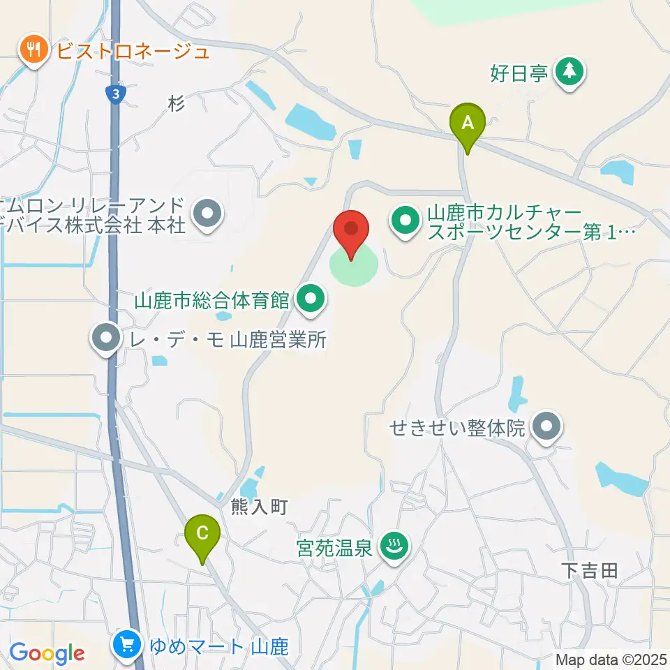 山鹿市民球場周辺のカフェ一覧地図