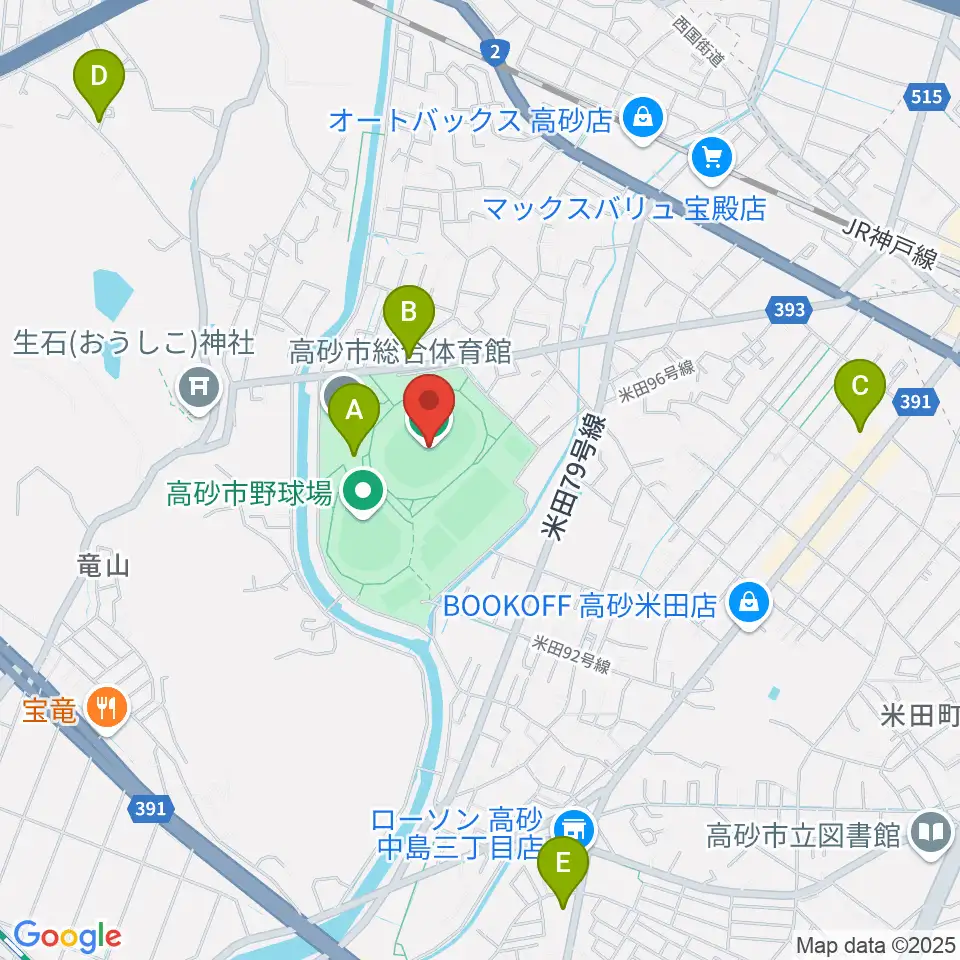 高砂市陸上競技場周辺のカフェ一覧地図
