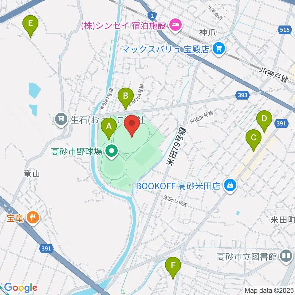 高砂市陸上競技場周辺のカフェ一覧地図